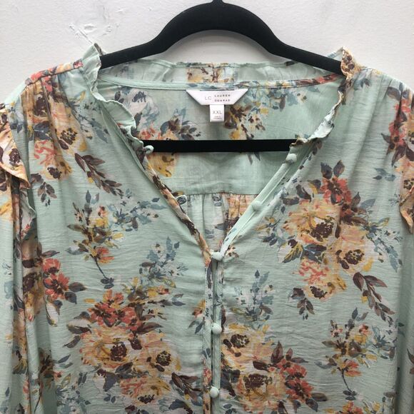Lauren Conrad Blouse Womens 2XL Cottage Core Ruffle Button Front Long Sleeve Top - Picture 2 of 11